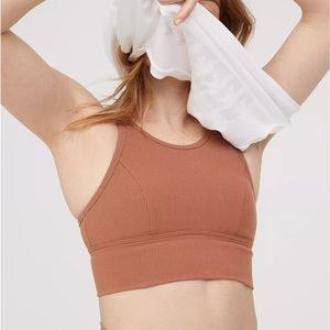 Aerie OFFLINE Ribbed High Neck Sports Bra in Horizon